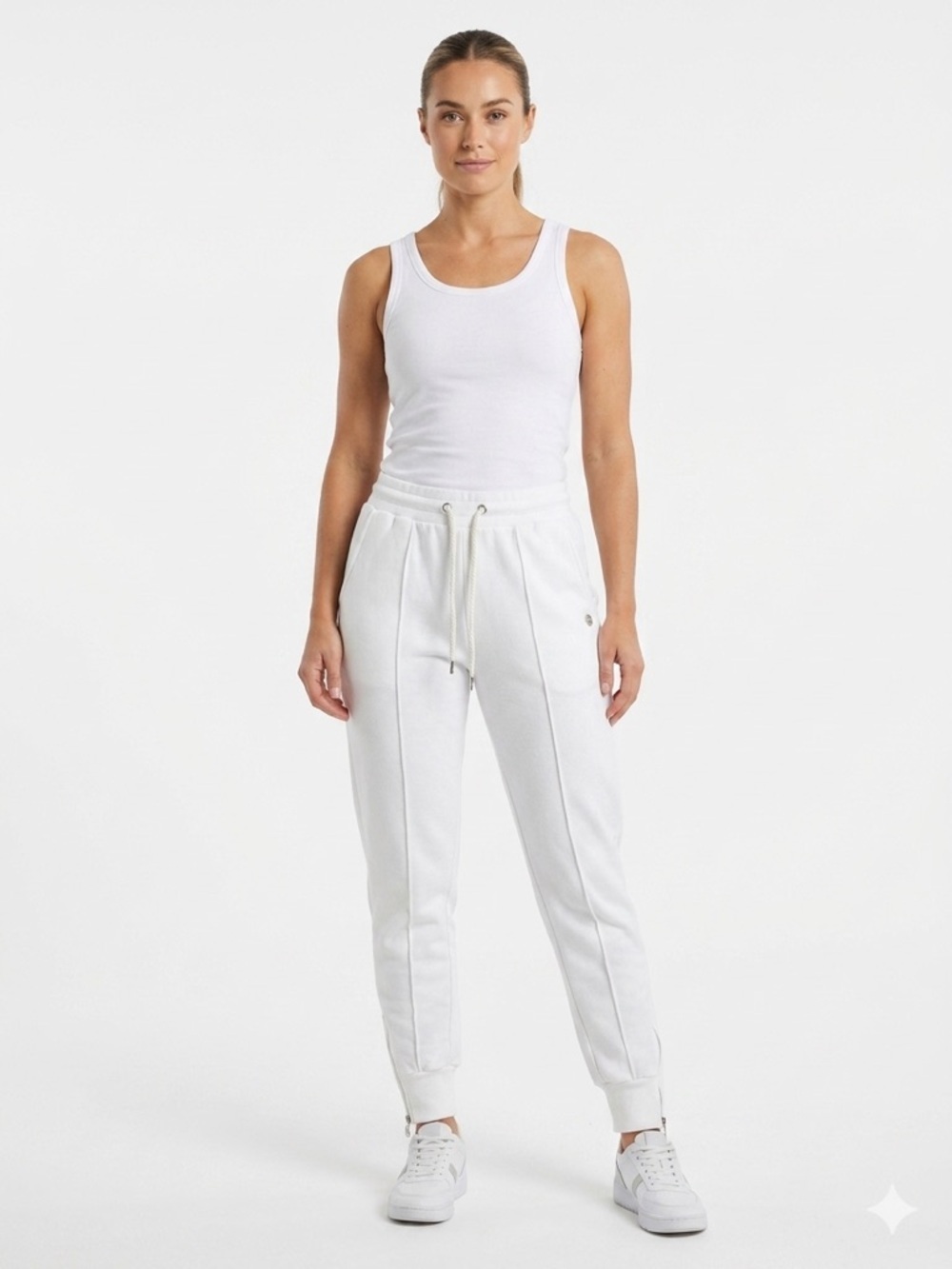 Jones New York Sport White Jogger Pants Drawstring Zip Ankle Size S